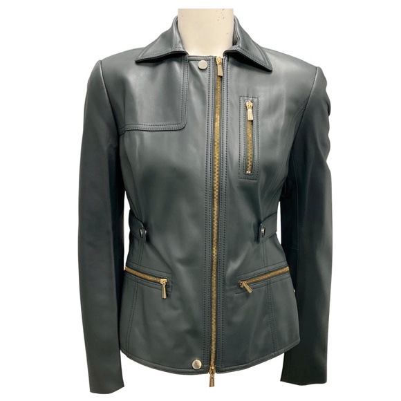 JASON WU CHARCOAL LAMBSKIN LEATHER JACKET - Picture 1 of 6